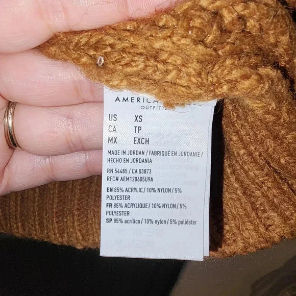 NWT American Eagle brown knit sweater vneck longsleeve oversized XS - Picture 3 of 4